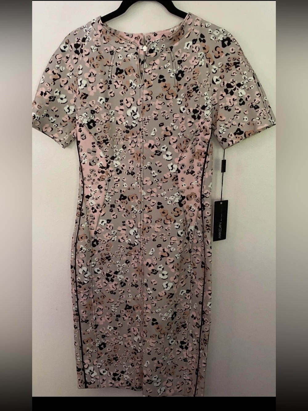 Marc Cain Pink Leopard-Print Midi Dress with Black Piping